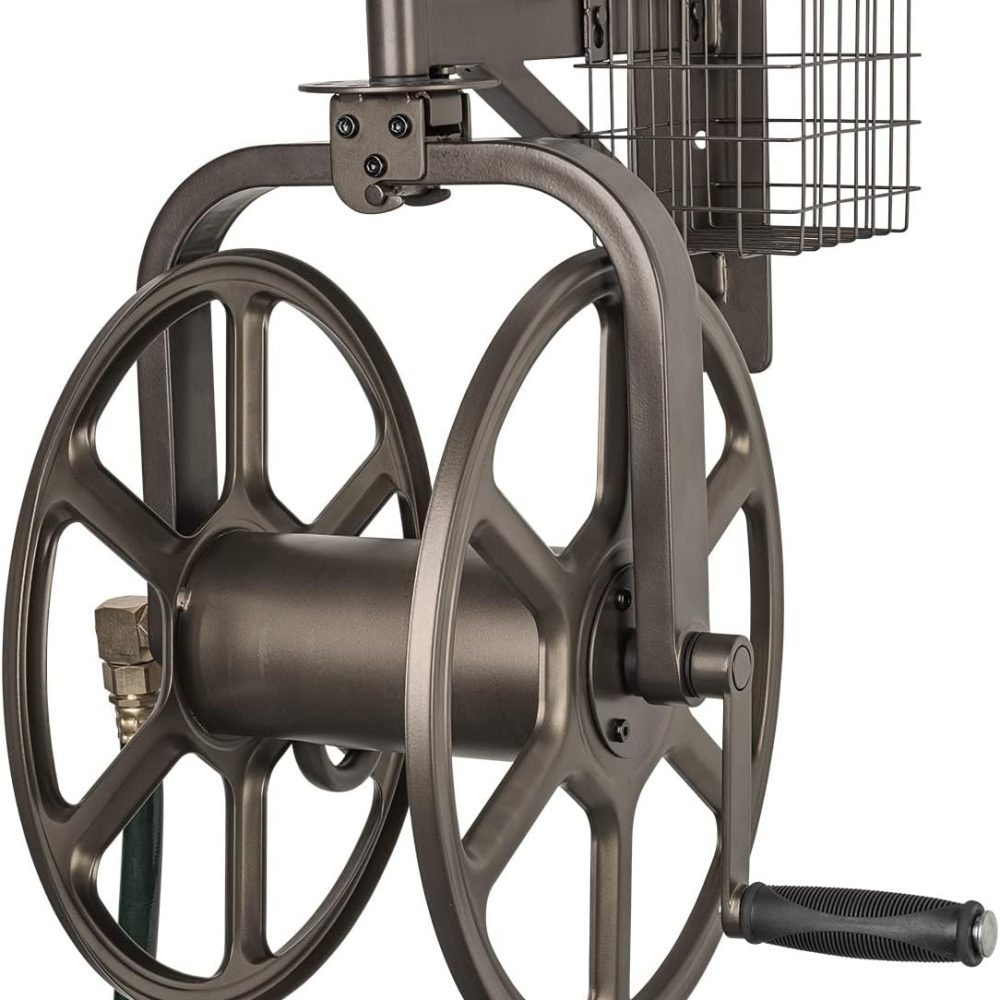 Liberty GARDEN 712 Single Arm Navigator Multi-Directional Garden Hose Reel, Holds 125-Feet of, 5/8-Inch, Bronze