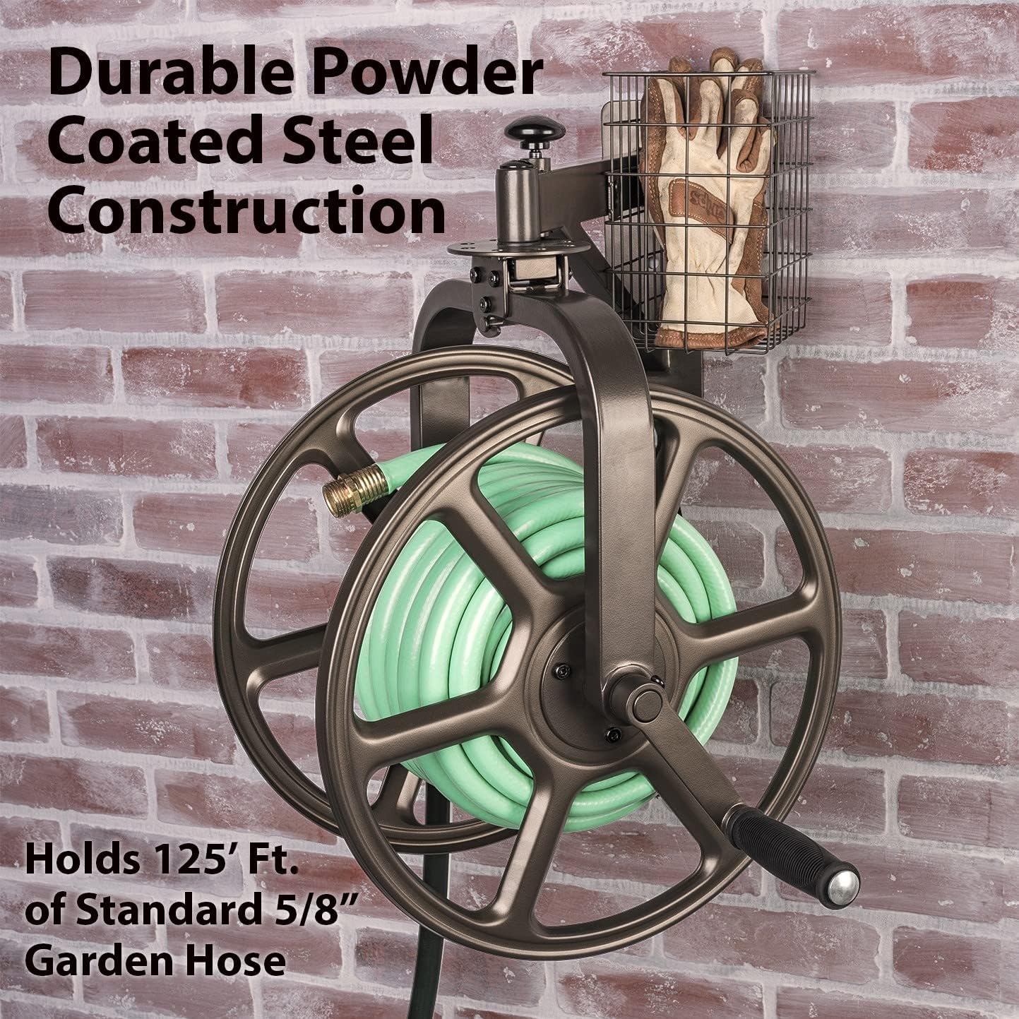 Liberty GARDEN 712 Single Arm Navigator Multi-Directional Garden Hose Reel, Holds 125-Feet of, 5/8-Inch, Bronze - Image 7