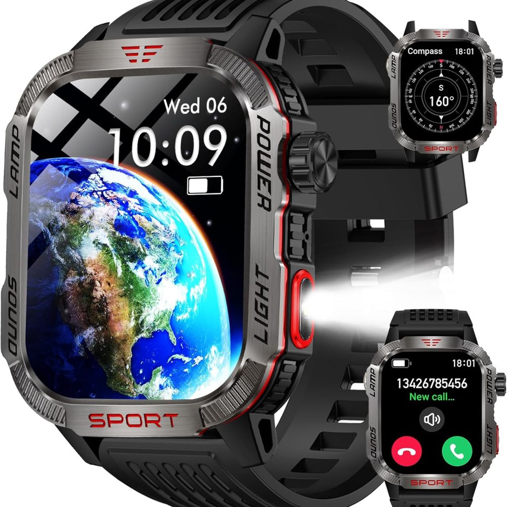 Military Smart Watches for Men - 40 Days Battery Life, Compass & Flashlight - 2.01'' HD IP68 Waterproof Smart Watch, Fitness Tracker with Call, Heart Rate, Sleep Monitor,100+ Sport Modes